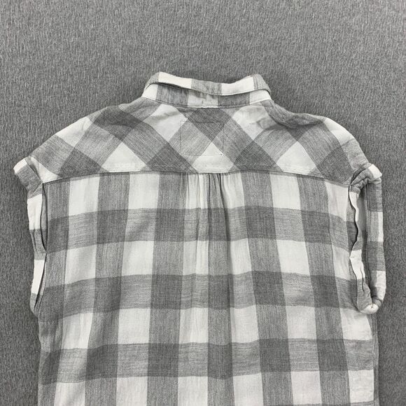 Rails Button Shirt Women XS Sleeveless Gray White Plaid Rayon Flannel Pockets - Picture 11 of 12